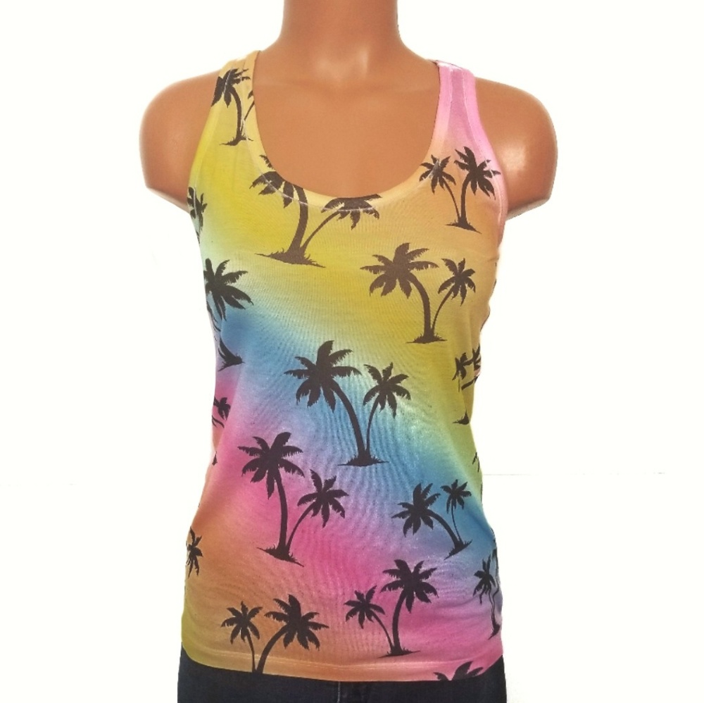 OP Racerback Tank Palm Trees Neon Juniors Small